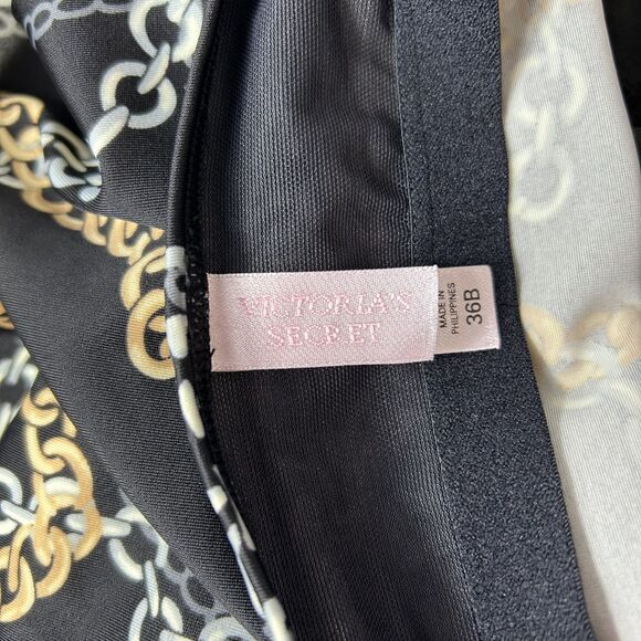 Victoria's Secret Black Silver Gold Chain Print Pushup Halter Tankini Sz 36B - Picture 10 of 12